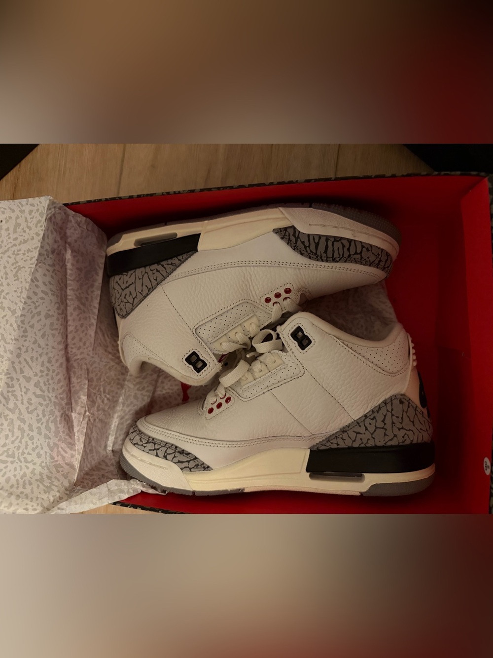 Jordan Retro 3 White with Grey Elephant Print and Red Accents